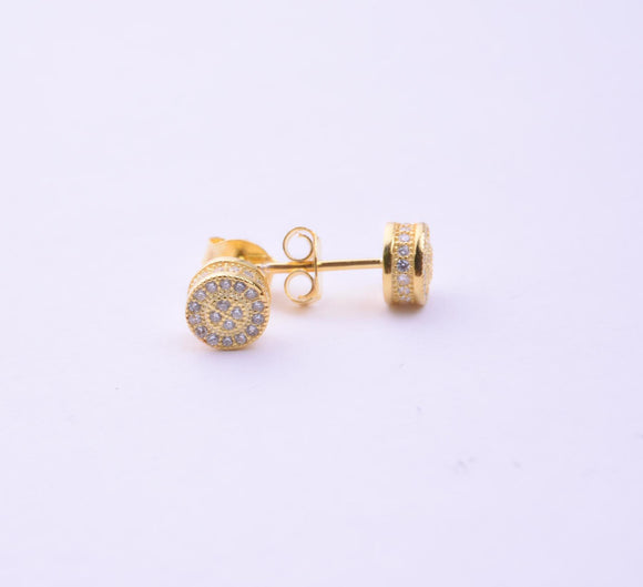 STEM-183, Men 925 Sterling Silver Push Back Stud Earrings-7mm Round Gold or Silver Color