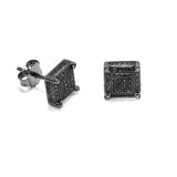 STEM-185, Men 925 Sterling Silver Push Back Stud Earrings- 8MM Square Black or Silver color