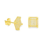 STEM-185, Men 925 Sterling Silver Push Back Stud Earrings- 8MM Square Black or Silver color