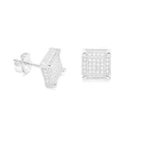 STEM-185, Men 925 Sterling Silver Push Back Stud Earrings- 8MM Square Black or Silver color