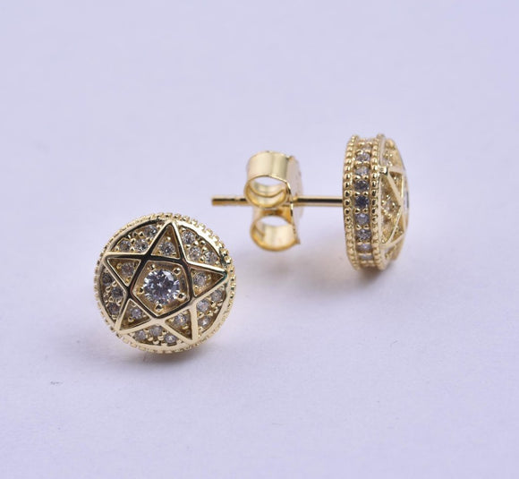 STEM-206, Men 925 Sterling Silver Push Back Stud Earrings-10mm Round Silver Color