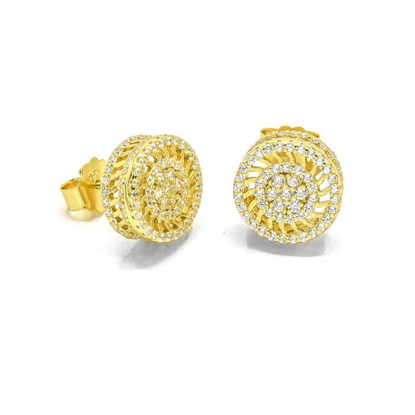 STEM-207, Men 925 Sterling Silver Push Back Stud Earrings-12mm Round Gold or Silver Color