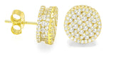 STEM-209, Men 925 Sterling Silver Push Back Icy Stud Earrings-11mm Round Gold or Silver color