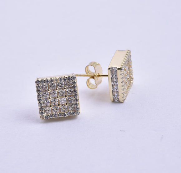 STEM-210, Men 925 Sterling Silver Push Back Stud Earrings-11mm Gold or Silver color