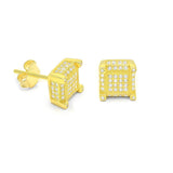 STEM-23, Men 925 Sterling Silver Push Back Stud Earrings-8mm Square Silver color