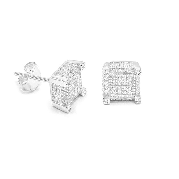 STEM-23, Men 925 Sterling Silver Push Back Stud Earrings-8mm Square Silver color
