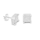 STEM-23, Men 925 Sterling Silver Push Back Stud Earrings-8mm Square Silver color