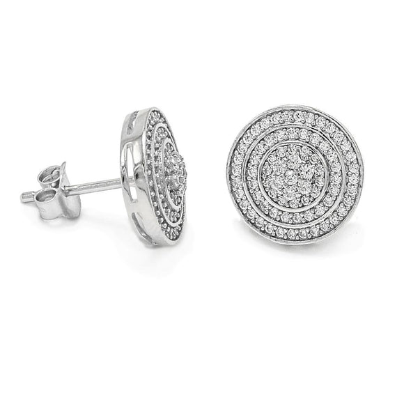 STEM-241, Men Sterling Silver Push Back Stud Earrings- 12MM Round silver color