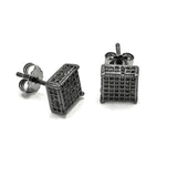STEM-29, Men 925 Sterling Silver Push Back Stud Earrings- 6MM Square Black Color