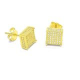 STEM-29, Men 925 Sterling Silver Push Back Stud Earrings- 6MM Square Black Color