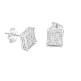 STEM-29, Men 925 Sterling Silver Push Back Stud Earrings- 6MM Square Black Color
