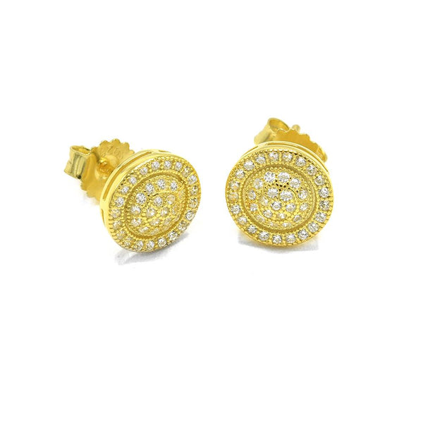 STEM-36 Men 925 Sterling Silver Push Back Stud Earrings- 9MM Round Gold or Silver Color
