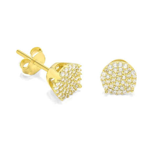 STEM-67, Men 925 Sterling Silver Push Back Stud Earrings-8mm Round Gold or Silver color