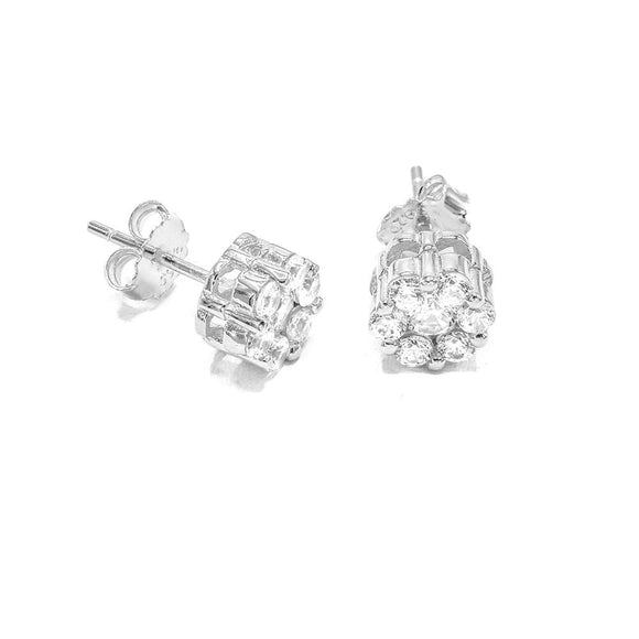STEM-76, Men 925 Sterling Silver Push Back Stud Earrings-6mm Silver Color
