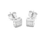 STEM-77, Men 925 Sterling Silver Push Back Stud Earings-6mm Square Gold, Silver or Black color