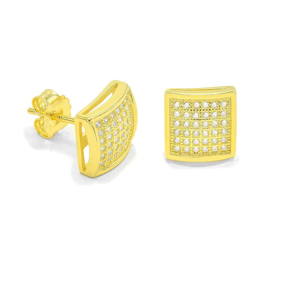 STEM-79, Men 925 Sterling Silver Push Back Stud Earrings-9mm Square gold or silver color