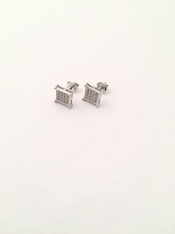 STEM-92, Men 925 Sterling Silver Push Back Stud Earrings-7mm Square silver color