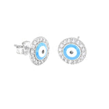 STEW-119,Sterling Silver Evil Eye Stud Earrings Push Back-gold or silver color, 9mm round, 1.5mm thick