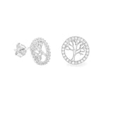 STEW-186, Sterling Silver Family Tree Stud Earrings Push  Back
