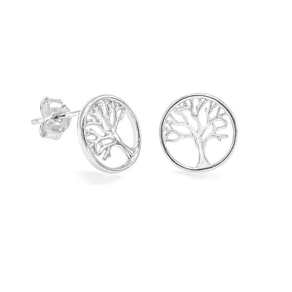 STEW-187, Sterling Silver Family Tree Stud Earrings Push Back
