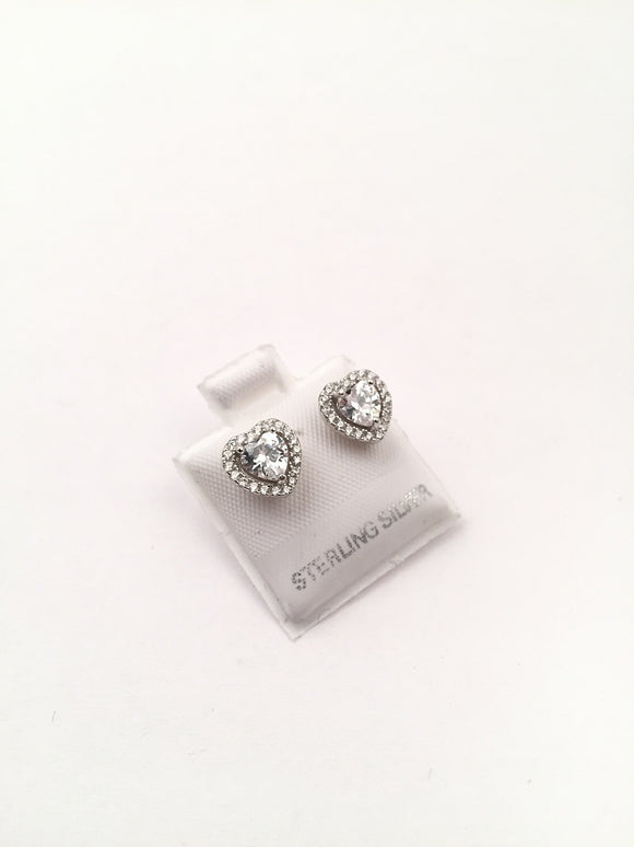 STEW-219, Sterling Silver Heart Stud Earrings Push Back-6mm width
