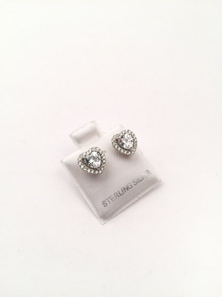 STEW-219, Sterling Silver Heart Stud Earrings Push Back-6mm width
