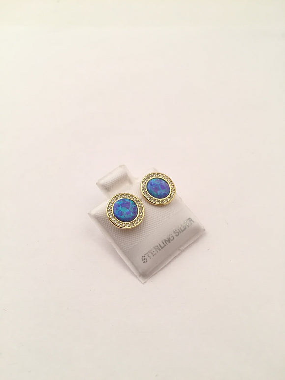 STEW-222, Sterling Silver Opal Stud Earrings Push Back-10mm width Round