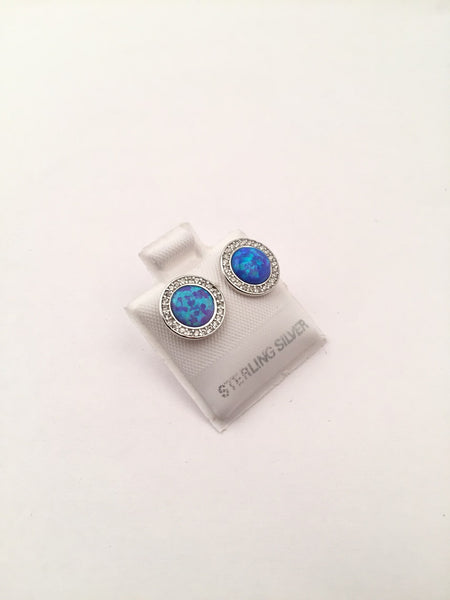 STEW-222, Sterling Silver Opal Stud Earrings Push Back-10mm width Round