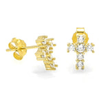 STEW-293, Sterling Silver Cross Stud Earrings Push Back-silver color, 7mm width, 9mm high, 1.5mm thick