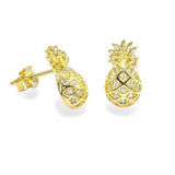 STEW-447, Sterling Silver Pineapple Stud Earrings Push Back-gold or silver color, 7mm width, 12mm high, 3mm thick