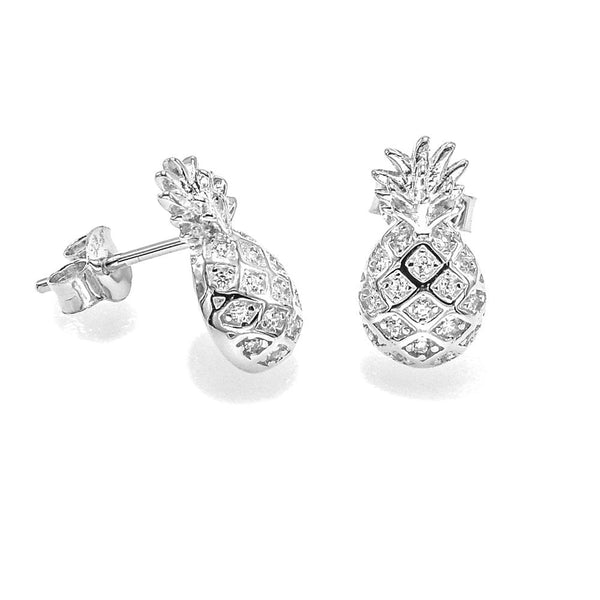 STEW-447, Sterling Silver Pineapple Stud Earrings Push Back-gold or silver color, 7mm width, 12mm high, 3mm thick