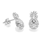 STEW-447, Sterling Silver Pineapple Stud Earrings Push Back-gold or silver color, 7mm width, 12mm high, 3mm thick
