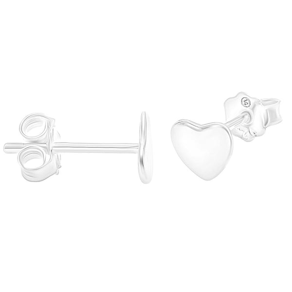 STEW-560, Sterling Silver Heart Stud Earrings-silver color, 6mm width, 6mm high, 0.3mm thick