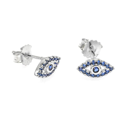 STEW-669, Sterling Silver Evil Eyes Stud Earrings Push Back