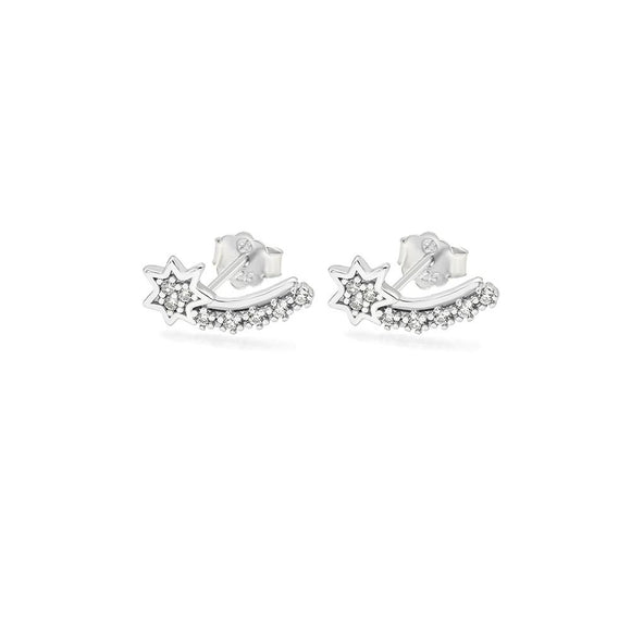 STEW-703, Sterling Silver North Star Stud Earrings Push Back -silver color, 5mm width, 13mm high, 1mm thick