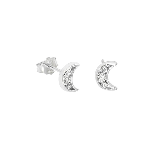 STEW-715, Sterling Silver Moon Stud Earrings-silver color, 3mm width, 7mm high, 1mm thick