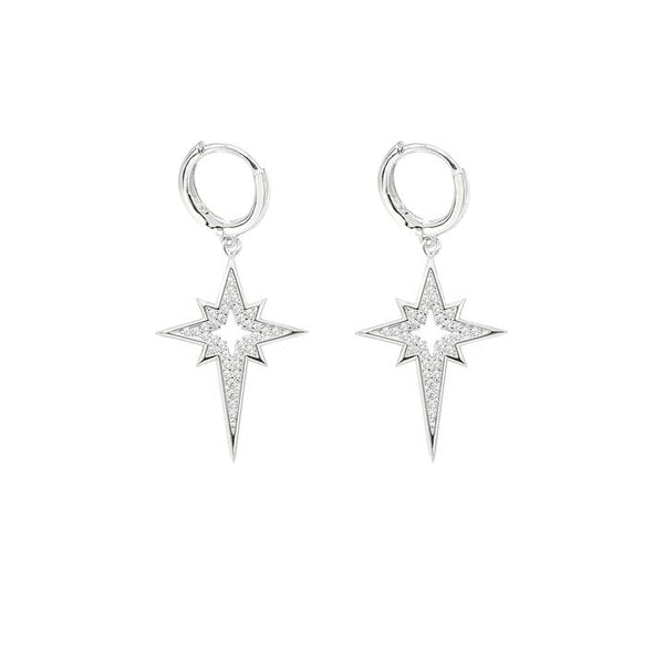STEW-733,Sterling Silver North star Hoop Earrings Push Back-silver color, 28mm width, 40mm high, 1.5mm width