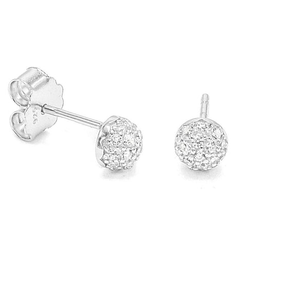 STEW-784, Sterling Silver Half ball Stud Earrings Push Back-silver color, 5mm round, 3mm thick