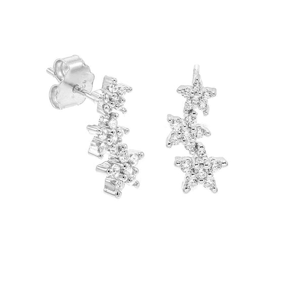 STEW-788, Sterling Silver Star shape Stud Earrings Push Back-silver color, 6mm width, 10mm high, 2mm thick