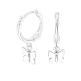 STEW-847, Sterling Silver Butterfly Hoop Earrings
