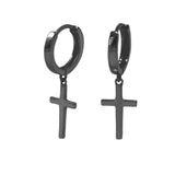 STEW-888, Sterling Silver Cross Huggie Drop Earrings -gold, silver or black color,