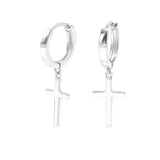 STEW-888, Sterling Silver Cross Huggie Drop Earrings -gold, silver or black color,
