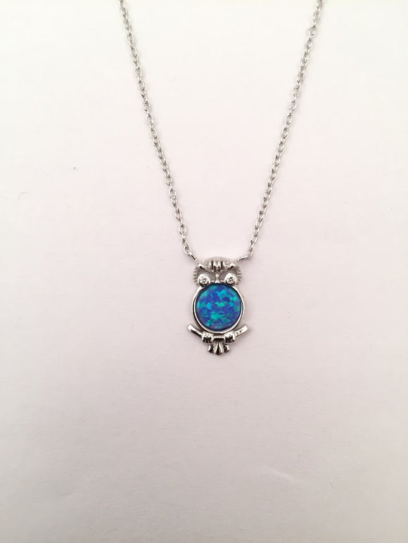 STNW-158, Women 925 Sterling Silver Opal Owl Pendant Necklace-silver color