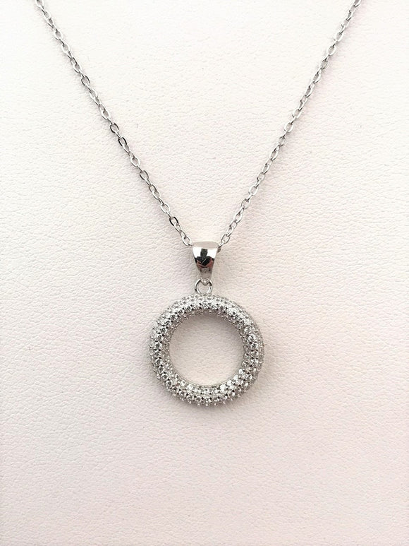 STNW-329, Women 925 Sterling Silver Icy Ring Shape Pendant Necklace- silver color