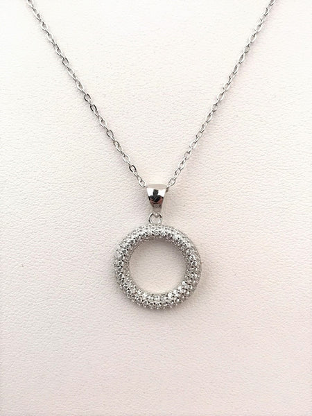 STNW-329, Women 925 Sterling Silver Icy Ring Shape Pendant Necklace- silver color