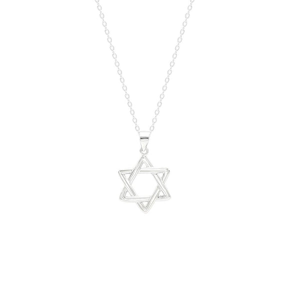 STNW-345, Sterling Silver David Star Pendant Necklace-silver color