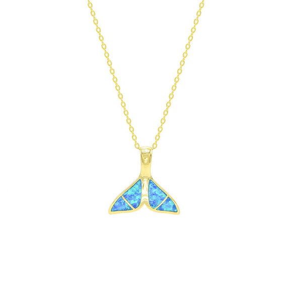 STNW-363, Women 925 Sterling Silver Opal Whale Tail Pendant Necklace-gold color