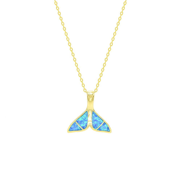 STNW-363, Women 925 Sterling Silver Opal Whale Tail Pendant Necklace-gold color