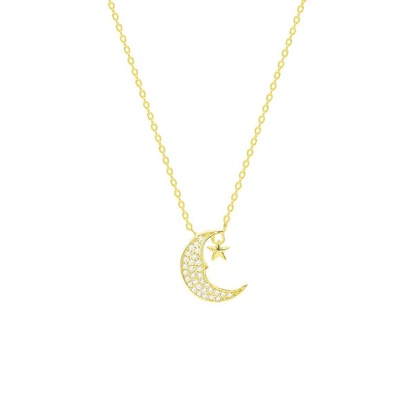 STNW-374, Women 925 Sterling Silver Moon Star Pendant Necklace- silver color