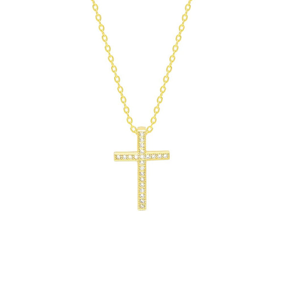 STNW-414, Sterling Silver Icy Cross Pendant Necklace-gold or silver color